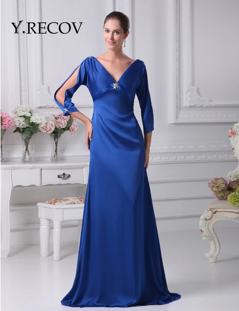Elegant Mother Bride Dresses Yd2075 A Line V Neck Royal Blue Long Elegant Mother Bride Dresses Yd2075 A Line V Neck Royal Blue Long Sleeve
