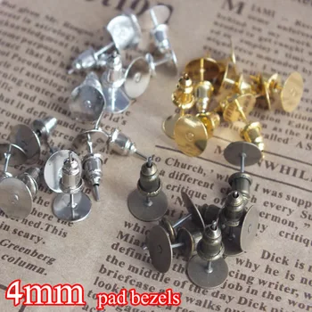 

mixed 1000set Earring Blank/Base,4mm glue pad for cabochons,earring bezels post with backings