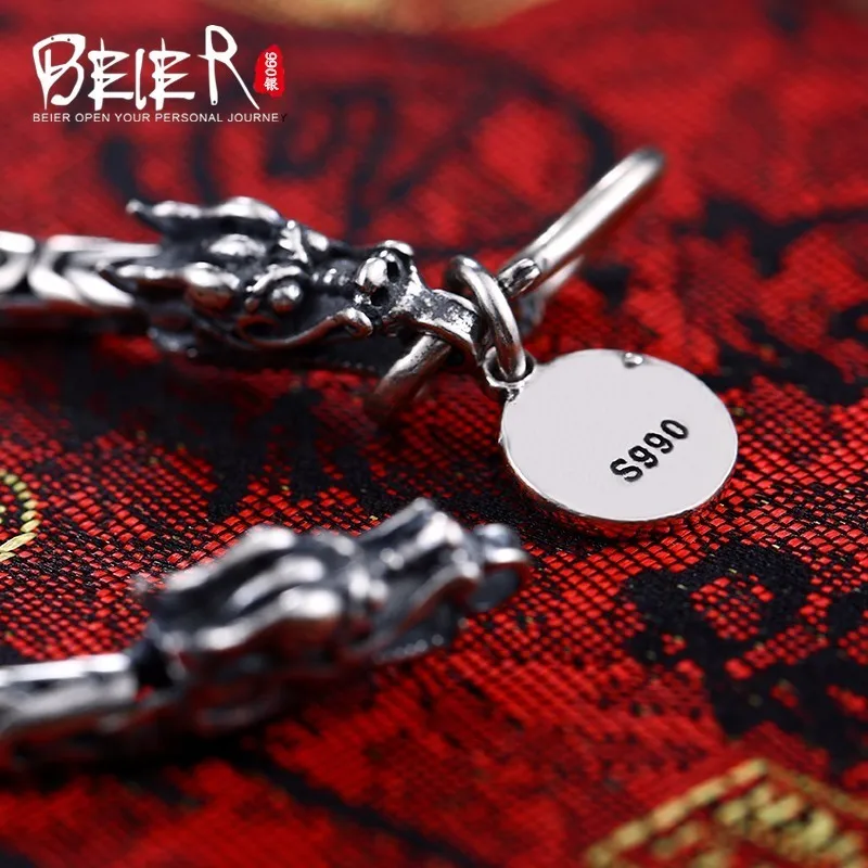 Байер модные Для мужчин; полированный стерлингового серебра 925 двойной Dargon браслет принести повезло Jewelry BR-SL001