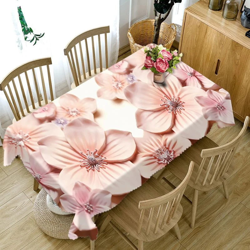 

Customizable Tablecloth 3d Classical Lotus Pattern Waterproof Cloth Thicken Rectangular and Round Table Cloth for Wedding