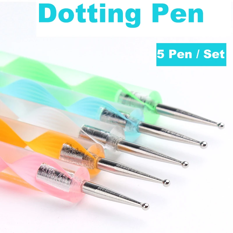 

5Pcs/Set 2 Way Dotting Pen Marbleizing Painting Tool Nail Art Dot For Gel Polish UV Gel Nail Design Manicure Painting DIY Tools
