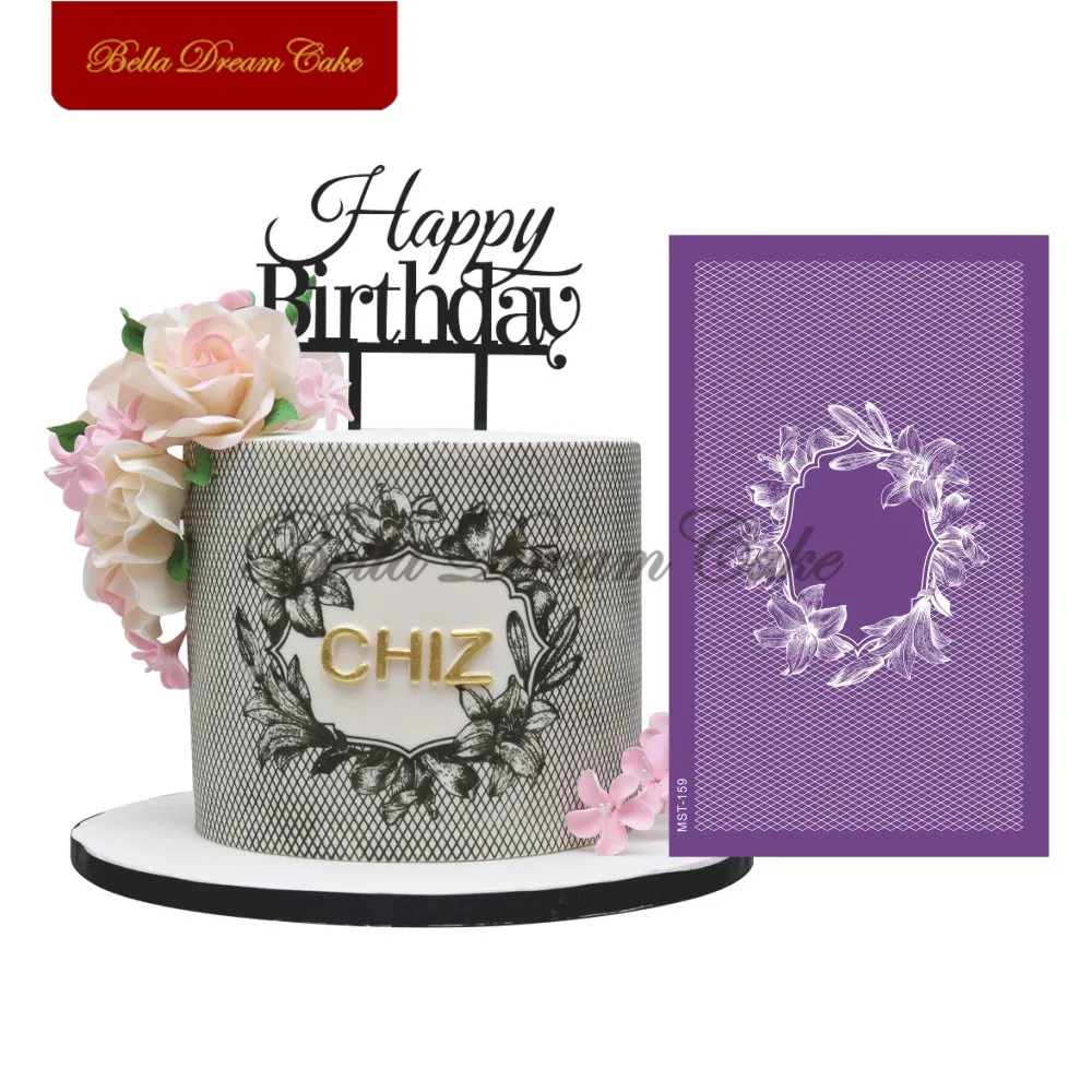 

Lily Flower Frame Lace Design Cake Stencil Fondant Wedding Mesh Stencils Fabric Cake Mould Cake Decorating Tool Bakeware