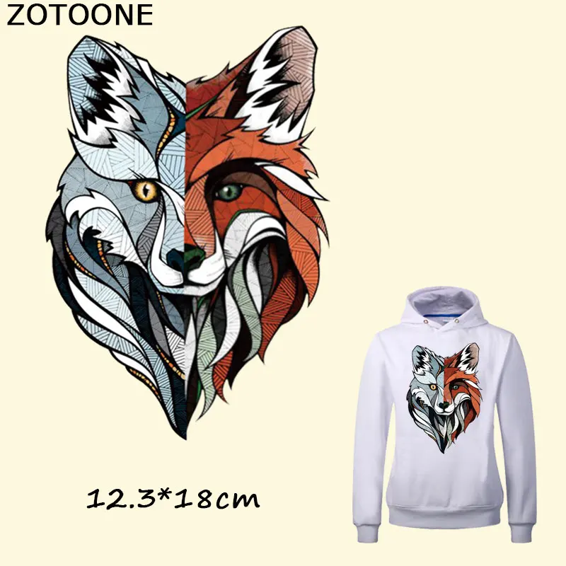 

ZOTOONE Cool Colorful Wolf Iron on Transfer Patches for Clothes Decoration DIY Stripes Applique T-shirt Custom Patch Stickers E