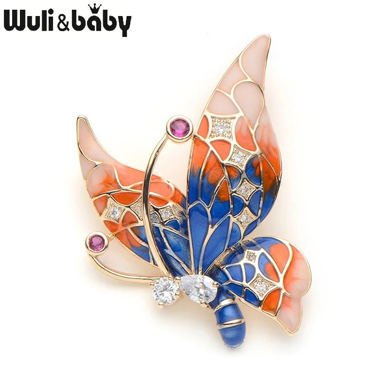 Copper Butterfly Brooches For Women Rhinestone Purple Blue Color Butterfly Insect Animal Brooch Pins For Suits