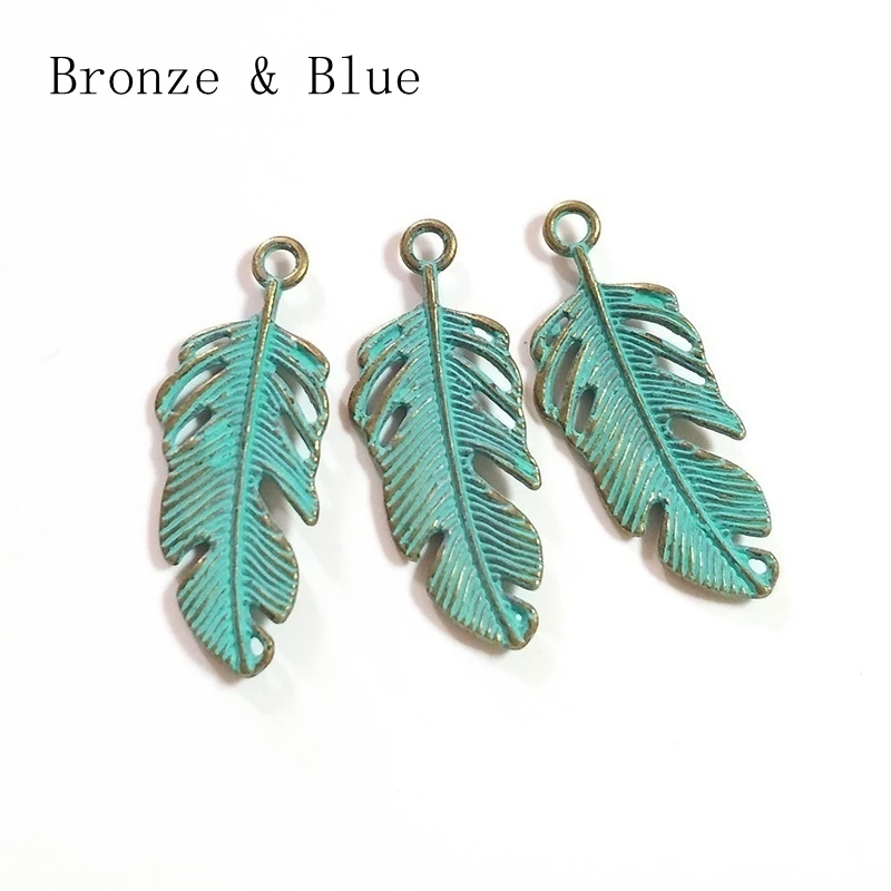 5 pcs 22*7MM Patina Plated Feather Charms For DIY Bracelet Necklace US Seller