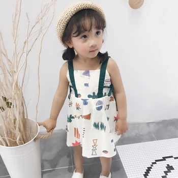 

2018 New Baby Girls Sling Ball Dresses Knit Cotton Dress Summer Girl Party Vestidos 1-5Years