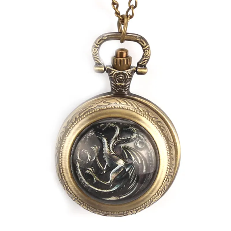 Vintage New Dragon Mark Quartz Pocket Watch for Men Women Pendant Game of Thrones Full Hunter House Targaryen Cool Gifts | Наручные часы