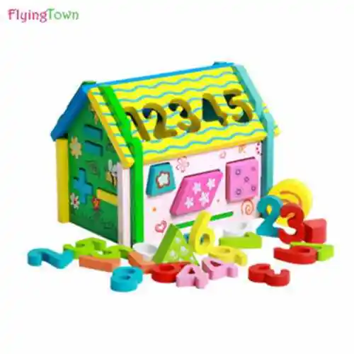 

Baby wooden combination building blocks digital shape porous intellectual box child learning toy montessori play games house