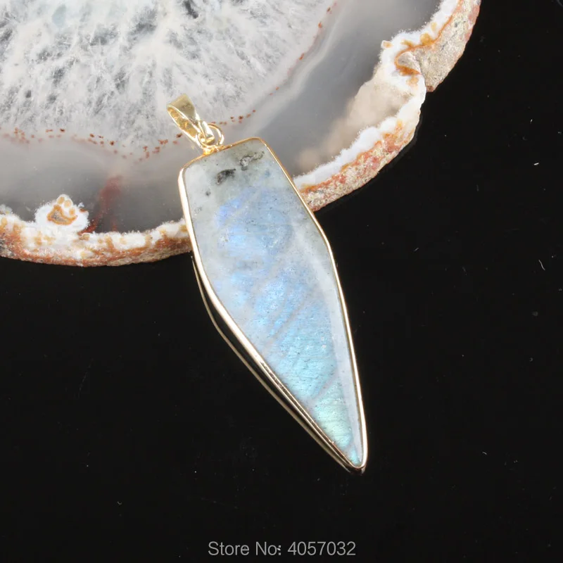 

Fashion Natural Labradorite Arrow Double Sided Plated Gold Bead Pendant 1PCS
