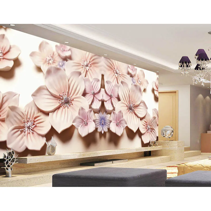 

Custom Wall Mural Modern Art Painting High Quality Mural Wallpaper Three-Dimensional Pink Flowers Wallpaper 3d Mural For Room