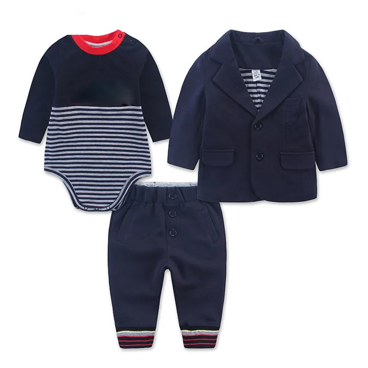 

Infant Boy Clothes Fashion Bodysuit+Coat+Pant Gentleman Baby Clothes Suit Newborn Celebrity Set
