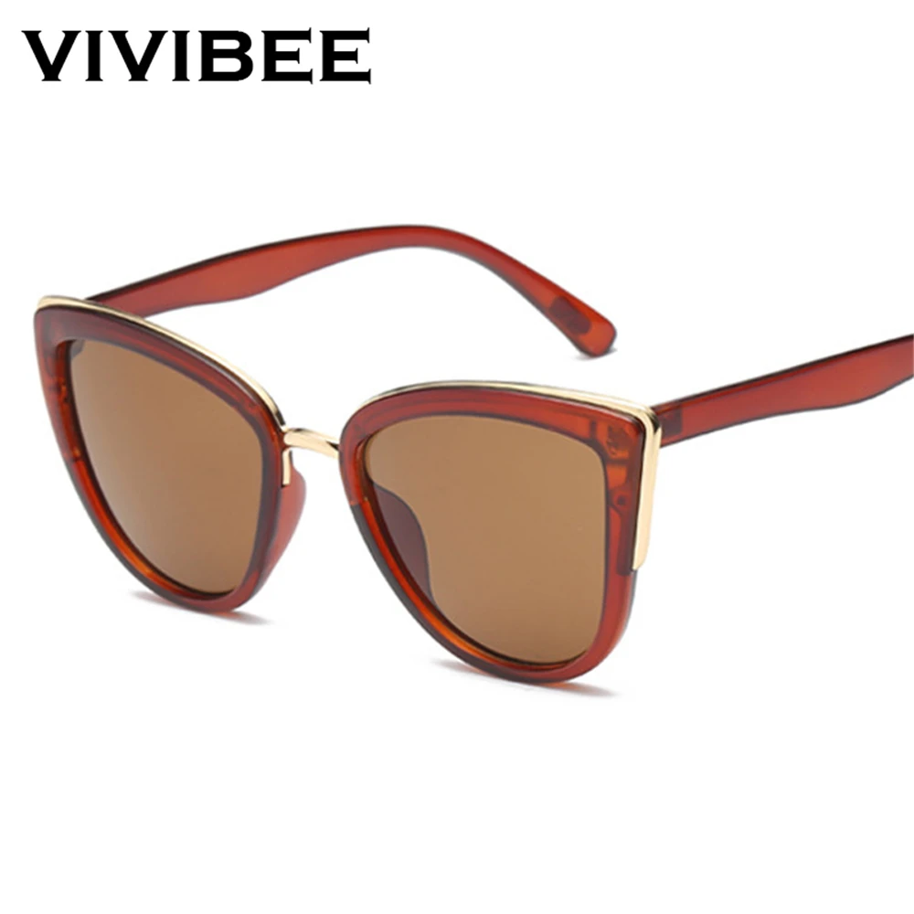 Женские солнцезащитные очки кошачий глаз VIVIBEE большие градиентные в стиле ретро