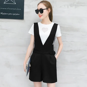 

women's summer outfit new korea fashion suits two-piece white shirt & wide-legged short pants lady costume design outfit S-XXL