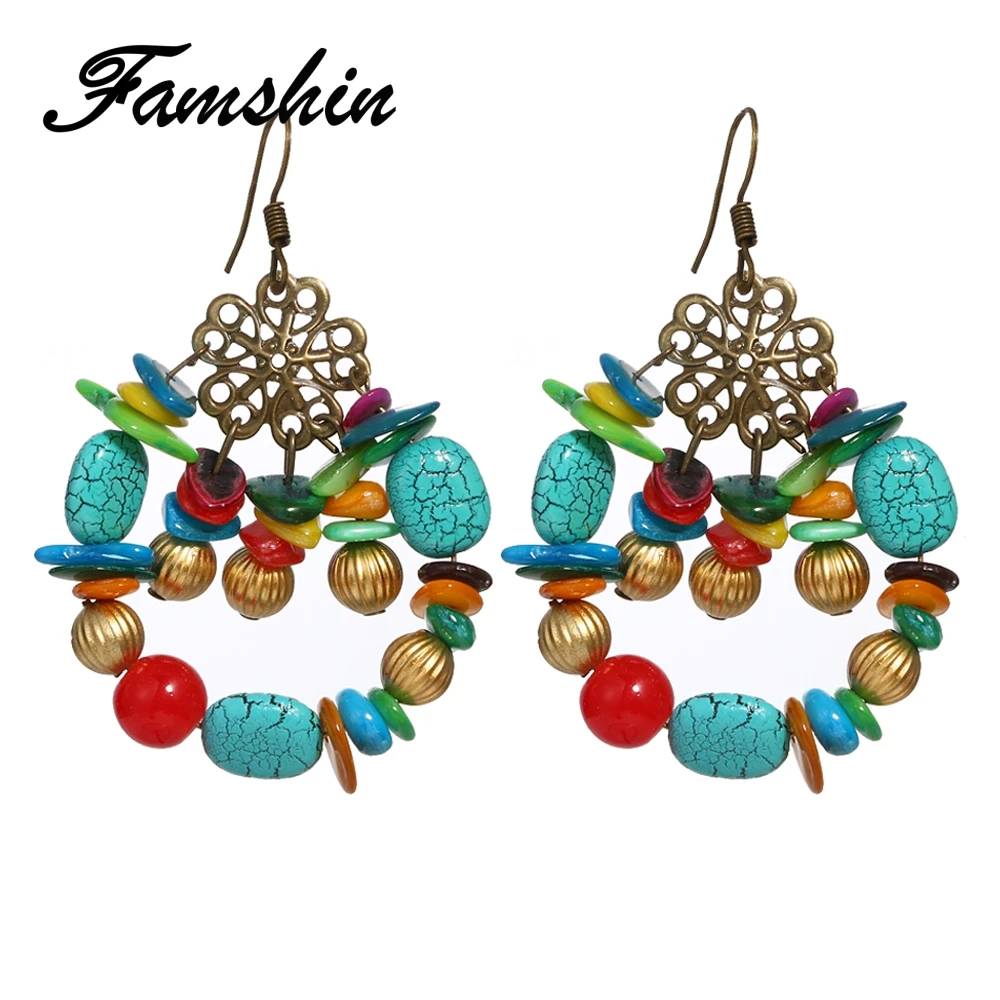 

FAMSHIN Cute Bijoux Bohemia Gold Color Rhinestone Statement Dangle Earrings for Women Fashion Statement Jewelry Brinco 7Colors