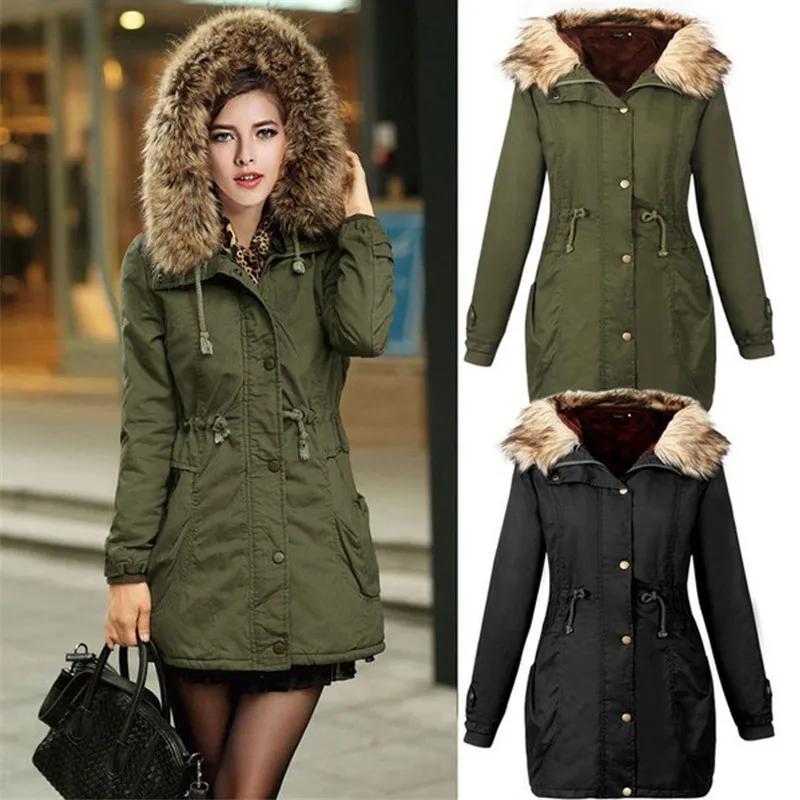 

2018 New Women Parkas Winter Coats Hooded Thick Warm Female Jacket Fashion Mid Long Wadded Fur collar Coat Outwear Plus Size 3XL