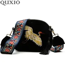 Модная мини-сумка с вышивкой в виде Журавля, широкий ремешок, модные национальные сумки на плечо, дизайнерская винтажная сумка через плечо