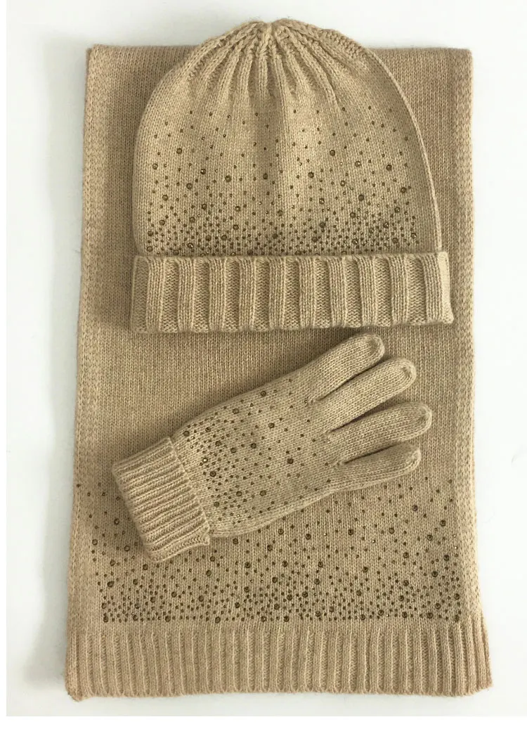  hat scarf set  Scarf, Hat & Glove Sets knitted  winter hat and scarf woman with diamond  (4)