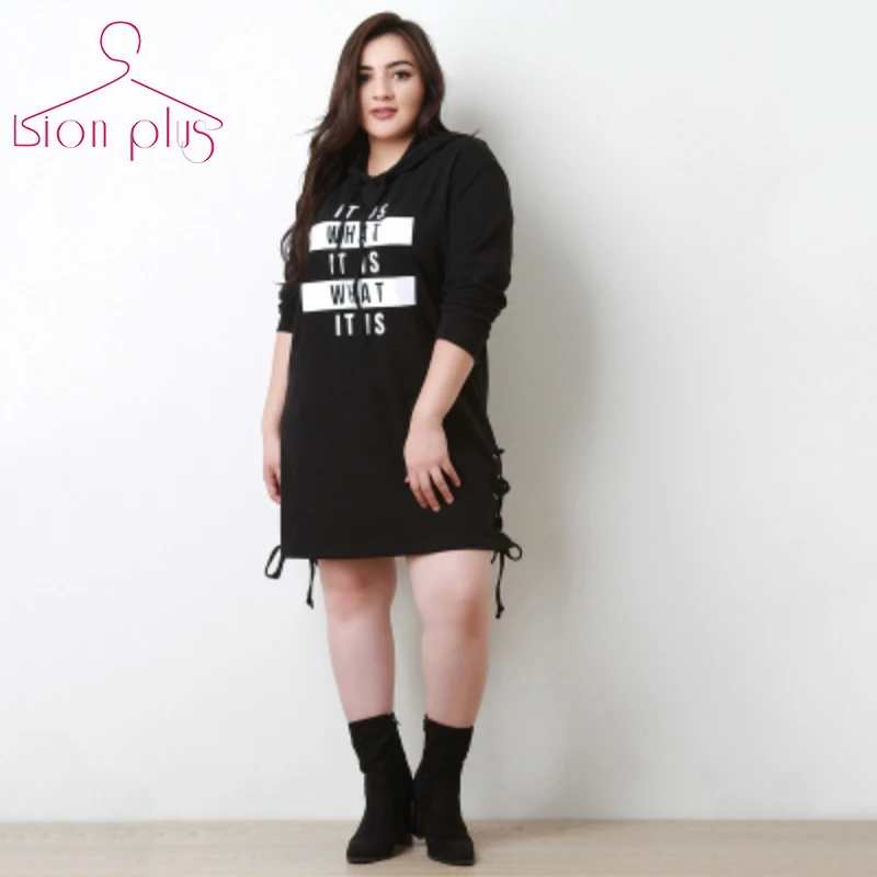 

Hit Color Hoodies Sweatshirt Women Big Sizes 7XL 6XL 5XL 2017 Autumn IT IS WHAT Letter Print Side Belt Hoodie Female Oversized