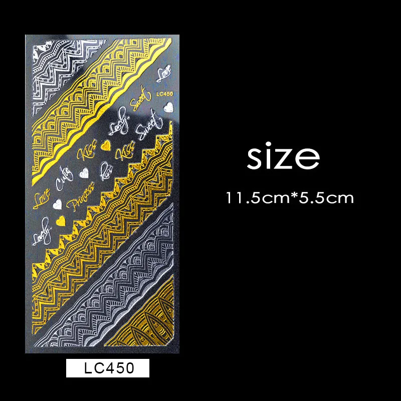 Самоклеющиеся наклейки для дизайна ногтей с золотыми серебряными линиями 11,5*5,5 см, 3D наклейки для дизайна ногтей, украшения ногтей NLC - Цвет: LC450