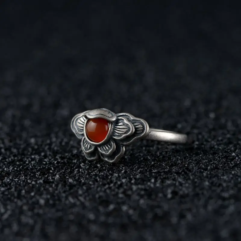 Гарантированное 925 пробы Серебряное кольцо для женщин Персонализированные цветочные кольца с натуральным сердоликом элегантные ювелирные изделия