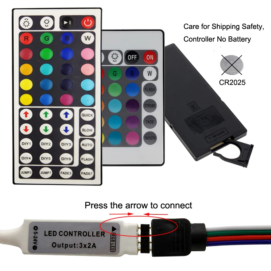 

IR Remote Controller DC 12V 2 Ports Control IR 24 Keys 44 Keys Mini Wireless Dimmer Control for 5050 3528 RGB LED Light Strip