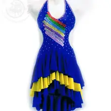 Латинский Танцевальный костюм сексуальные старший цветов спандекс латинские танцы платье для женщин танцевальная конкурс платья S-4XL