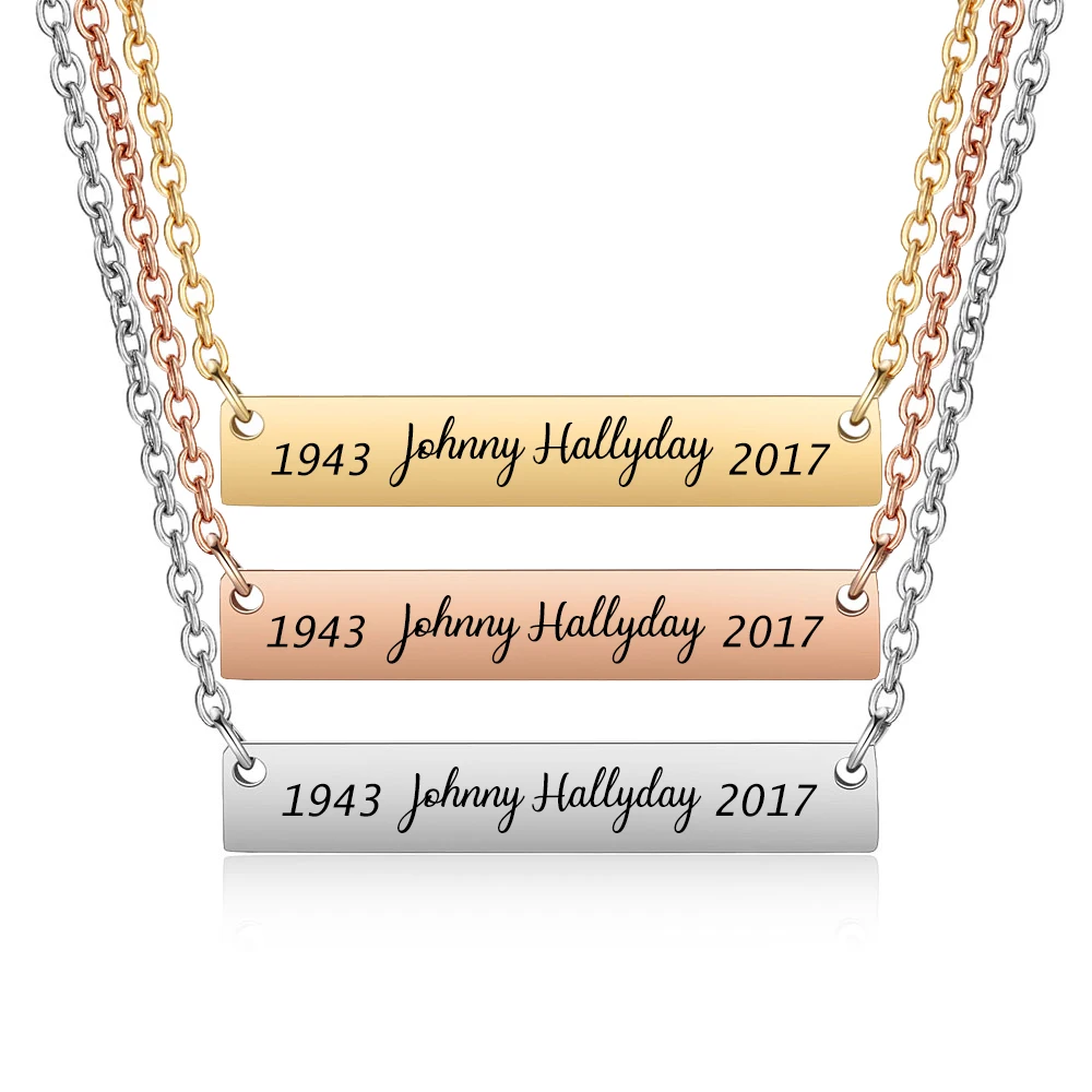 

Custom Name Johnny Hallyday Necklace ID Bar Gold Chain Custom Nameplate Necklaces for Women Men Jewelry SL-069