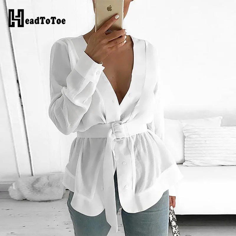 

Solid Long Sleeve Belted Casual Shirt