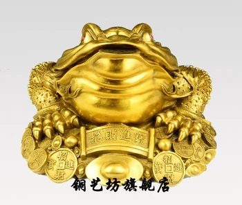 

16" China Folk Bronze Yuanbao Coins Wealth Golden Toad Frog Statue Bronze