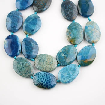 

Polished Blue Coral Jades Stones Slabs Slice Beads Bracelet,Middle Drilled Oval Shape Loose Beads Pendants