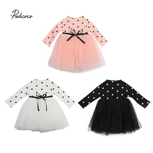 Pudcoco/ г. Платье для новорожденных девочек платье принцессы с длинными рукавами, трикотажное платье-пачка из тюля в горошек осенняя одежда 0-4T