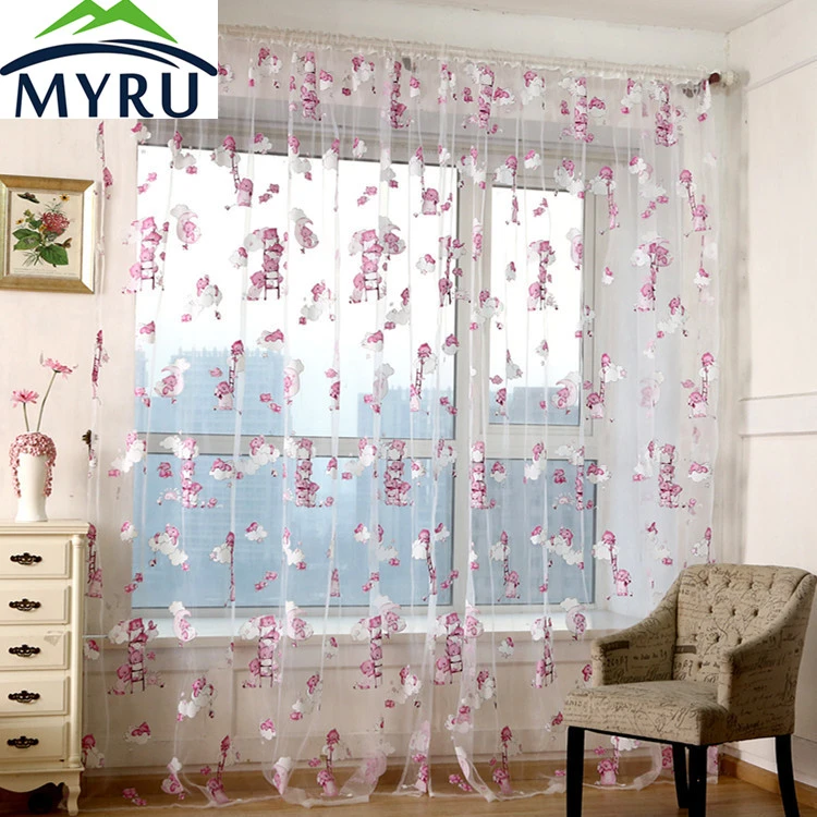 Myru漫画かわいいクマプリントチュールカーテンピンク子供ボイルカーテン薄手のパネル Sheer Panel Curtains Sheersvoile Curtains Aliexpress