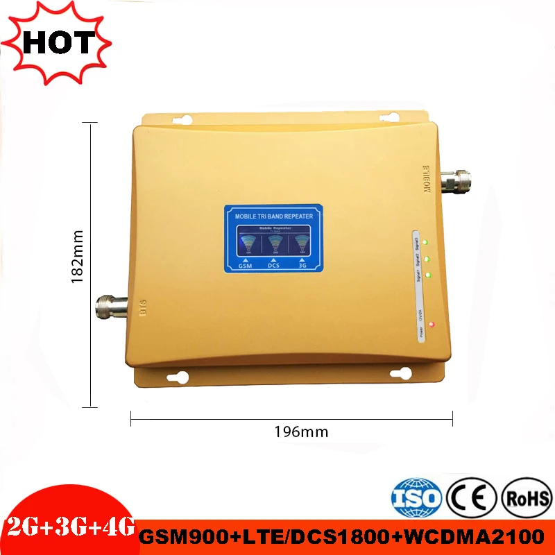 Gain 70dB 2G 3G 4G Tri Band Cellular Signal Booster GSM Repeater 900MHz+DCS LTE 1800MHz+WCDMA UMTS 2100MHz amplifier with LCD (4)