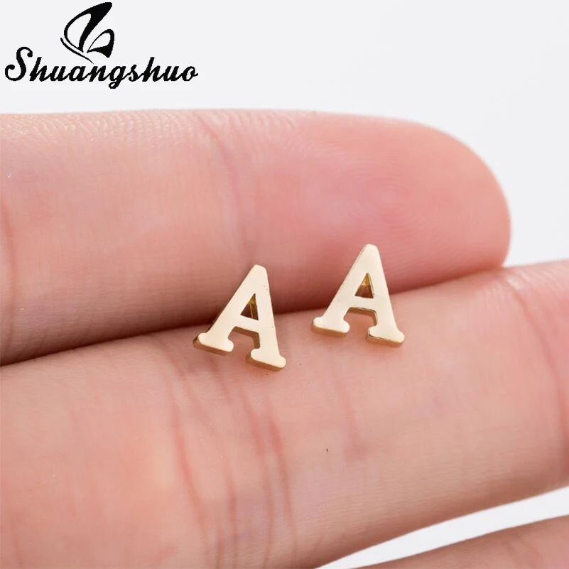 Shuangshuo, A-Z алфавитные серьги, серьги-гвоздики, крошечные милые серьги с буквами Alphabat для женщин, девочек, детей, персонализированное ювелирное изделие