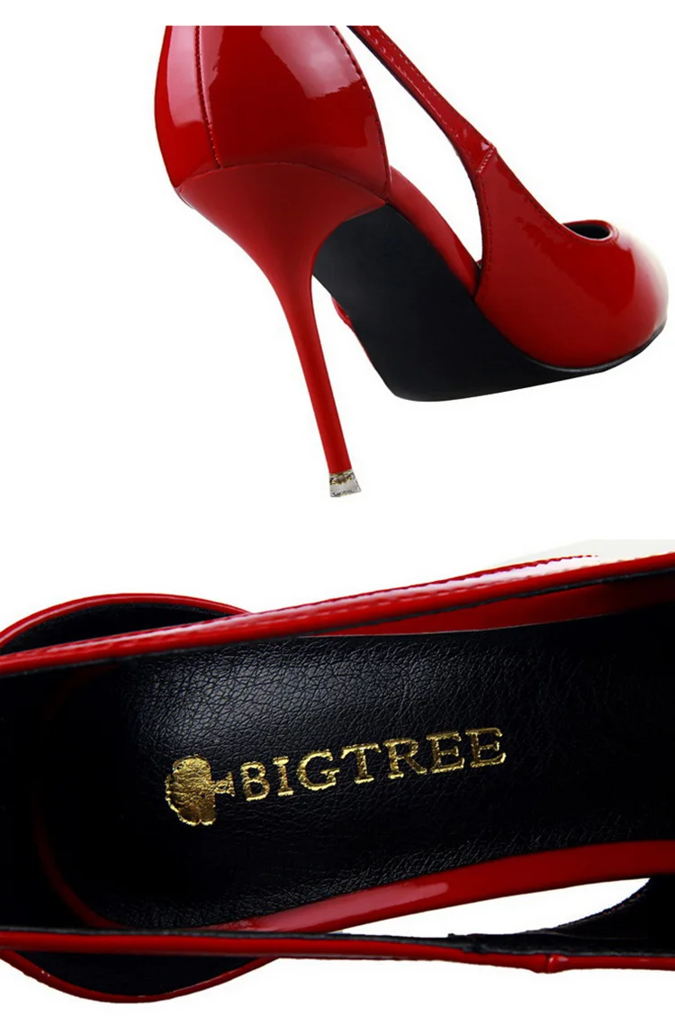 Bigtree/обувь; женские туфли-лодочки; женская обувь из лакированной кожи; женские свадебные туфли на высоком каблуке; Каблук «рюмочка»; женские туфли на шпильке с ремешком на щиколотке