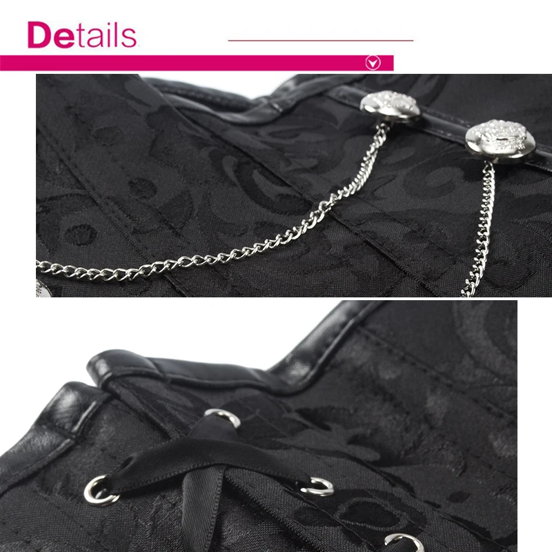 SAYFUT Underbust Steampunk Corset Waist Control Gothic Corsets Cincher Bustiers with Chains Embroidery Short Waist Trainer
