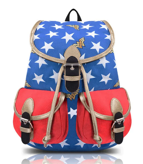 

Wonder Woman double buckle shoulder bag schoolbag travel quality backpack outdoor star bags