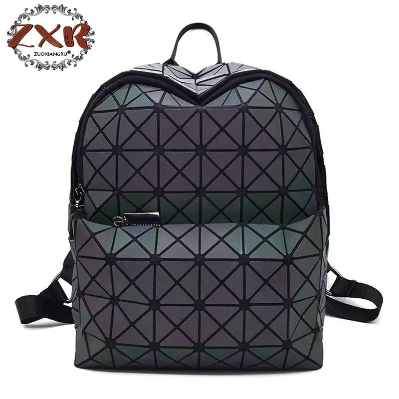 

Women Laser Luminous Backpack Mini Geometric Shoulder Bag Folding Student School Bags For Teenage Girl Hologram Backpack