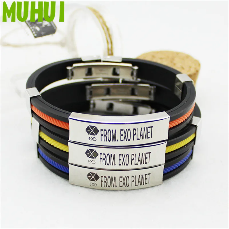 

Kpop EXO FROM EXO PLANET Titanium Steel Silicone Color Bracelets For Women Men Jewelry Pulsera 18092