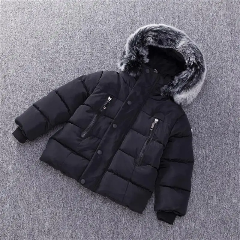 Зимняя детская куртка, теплое пуховое пальто с капюшоном для мальчиков и девочек, детская повседневная верхняя одежда, утепленные куртки для мальчиков - Цвет: Black