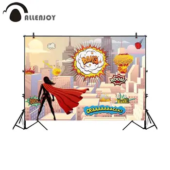 

Allenjoy photo background woman super hero city high-rise building top view boom fierce battle cartoon photography backdrops