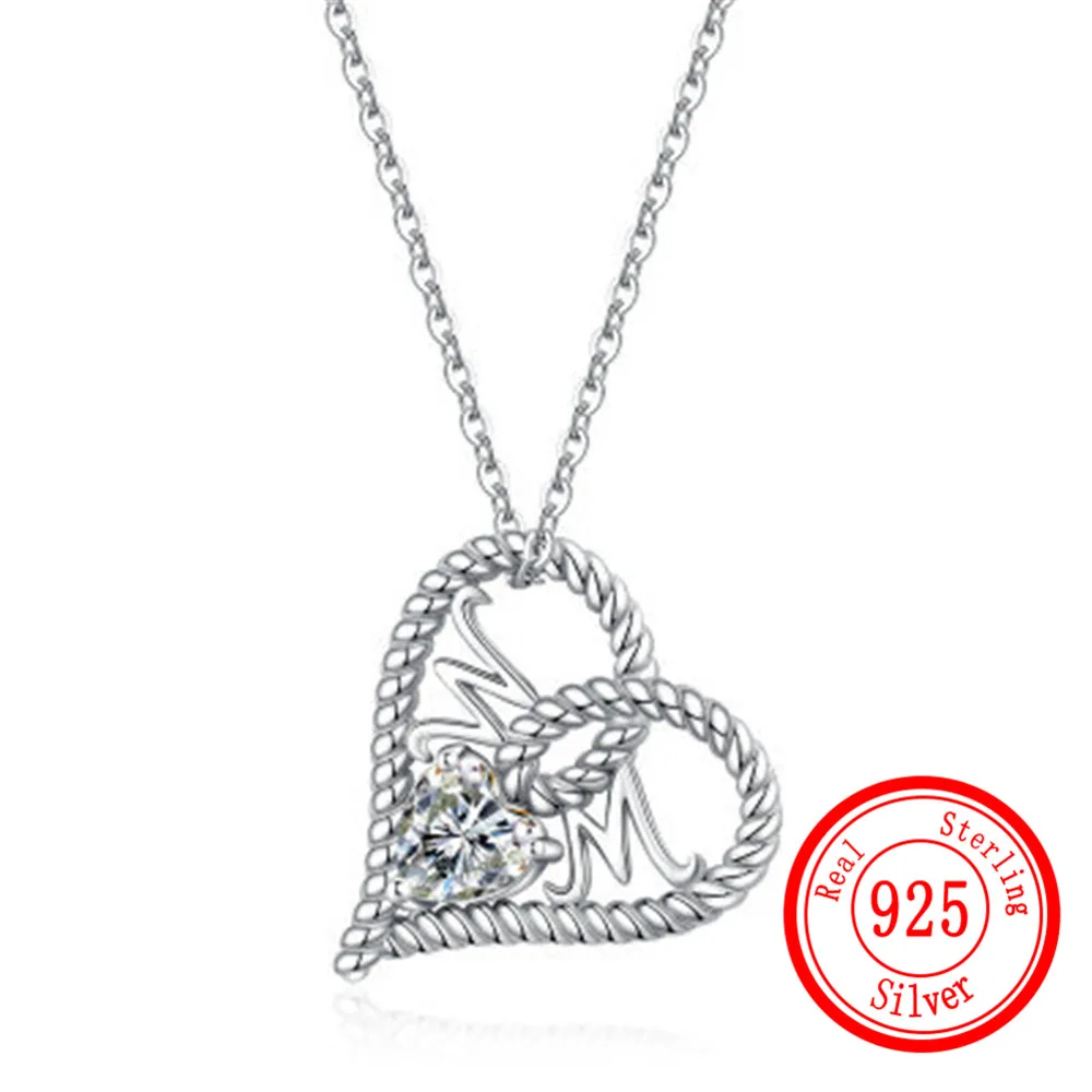 

Mother's Day MOM Charm S925 Sterling Silver Necklace Pendant Hanging Standard Silver Heart Shape Crystal Zircon CZ Jewelry Gift