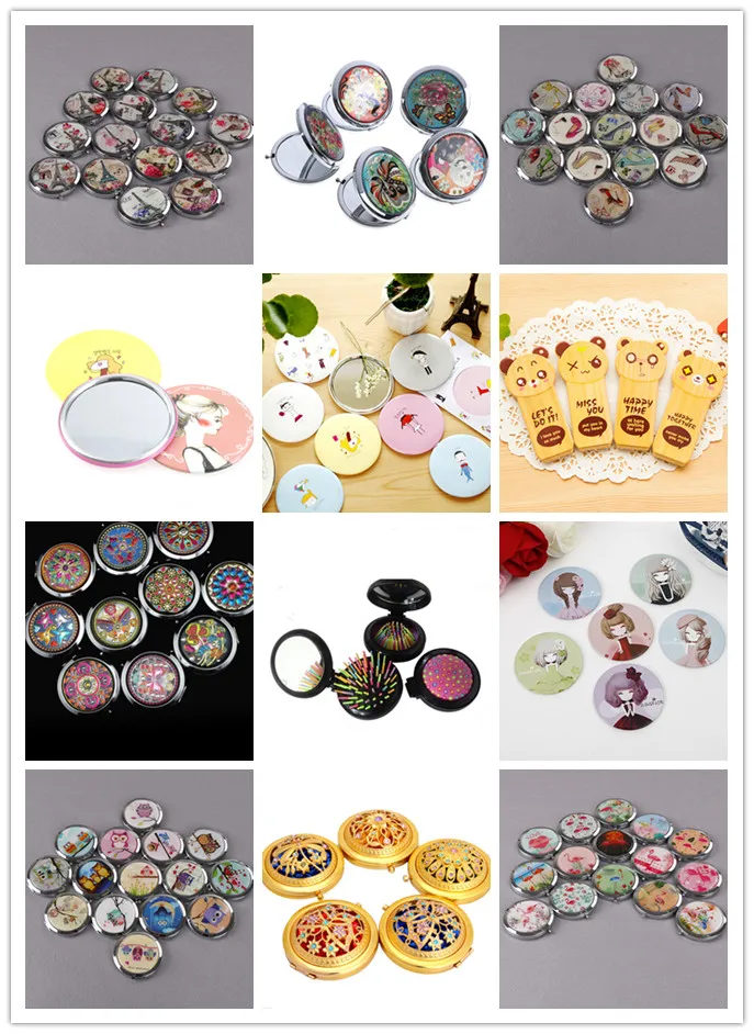 1pc Girl Mini Pocket Makeup Mirror Cosmetic Compact Mirrors Multi Styles Portable Small Cosmetic Mirrors Random