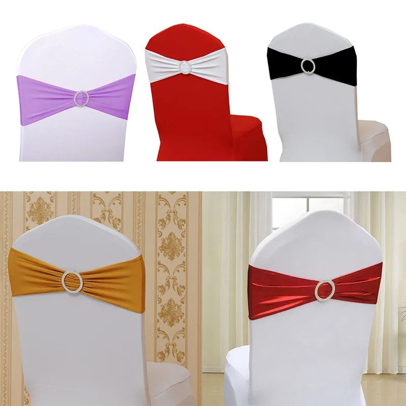

Gorgeous Wedding Chair Sashes Chair Stretch Bands Satin Silk Chair Cover Back Straps Wedding Banquet Venue Decor Solid Color