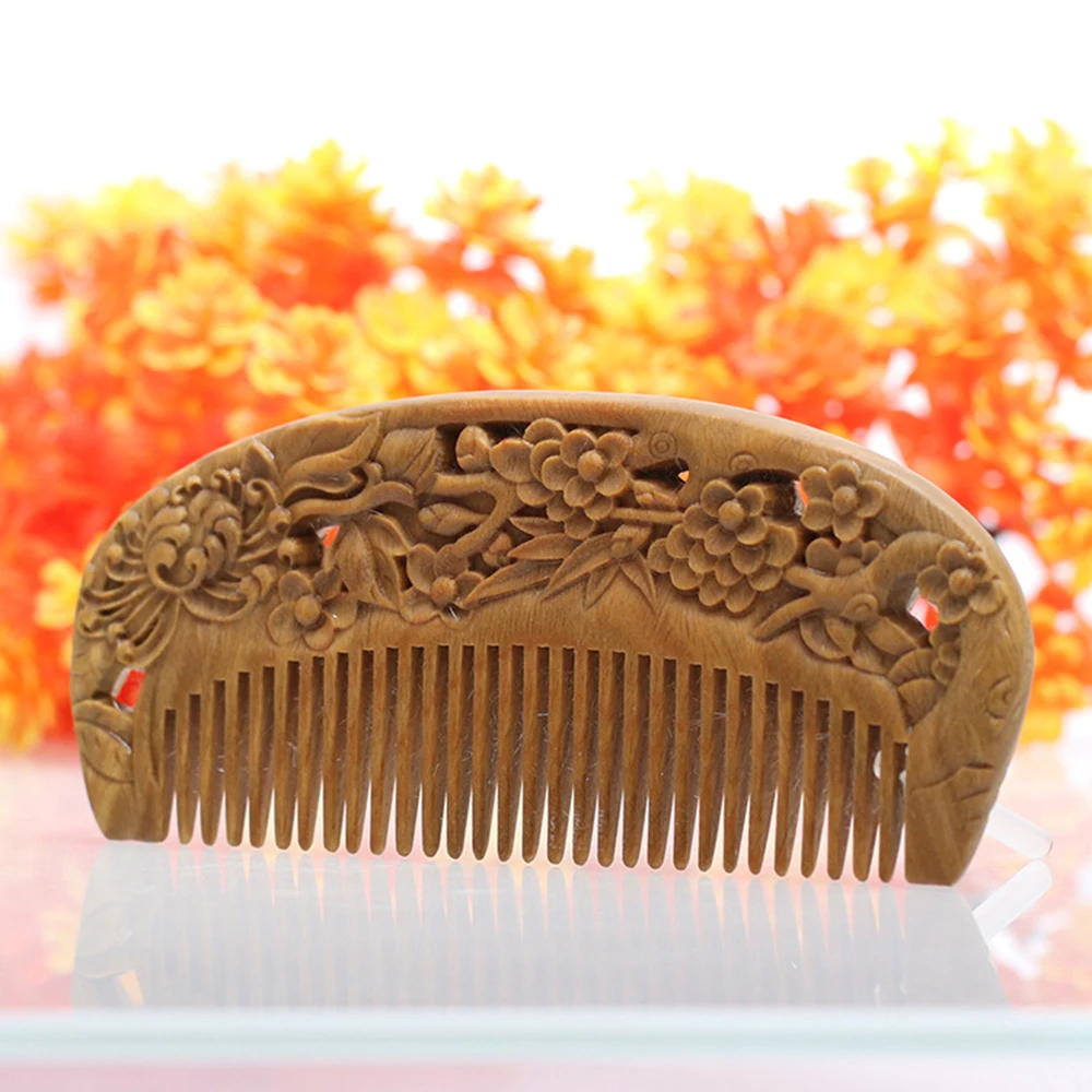 Горячая Распродажа новая сандаловая расческа Изысканная натуральная расческа для волос двойная резная деревянная расческа подарок PJ66