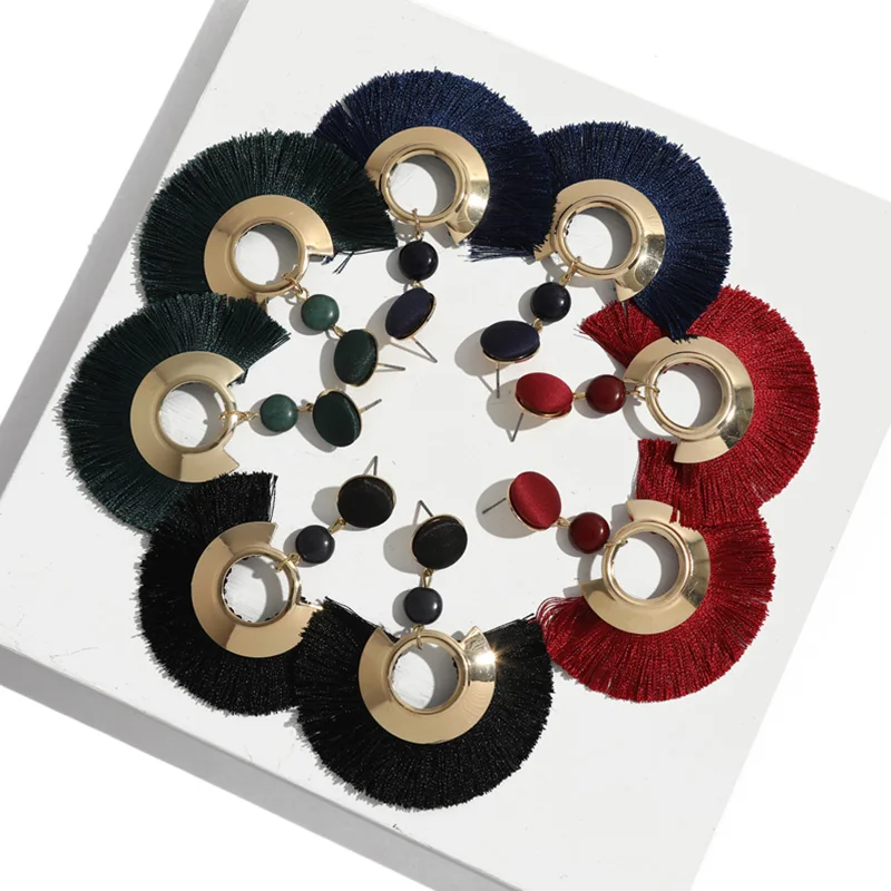 

JOUVAL Sector Tassel Earrings Female Statement For Women Fashion Big Long Drop Dangle Fringe Earrings Accessory 8cm Length