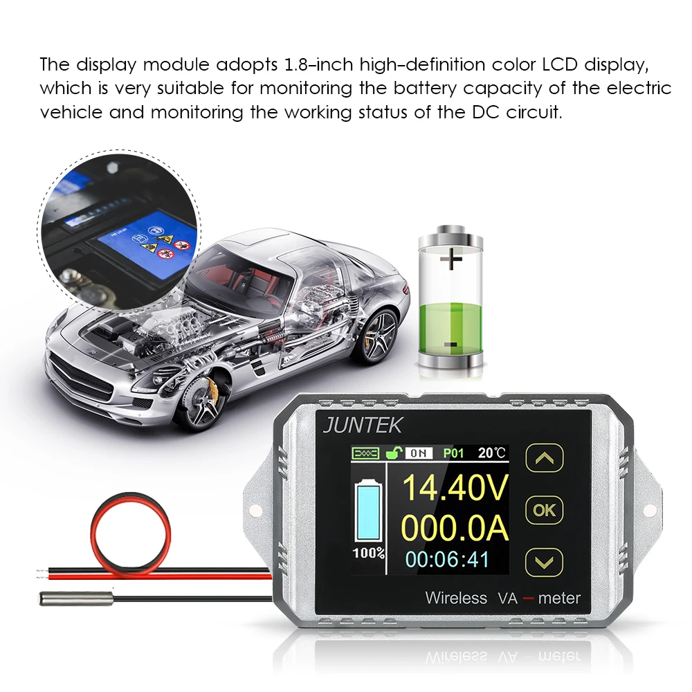 

JUNTEK Multifunctional Wireless Digital Bi-directional Voltage Current Power Meter Ammeter Voltmeter DC 0.01-100V 0.01-30A