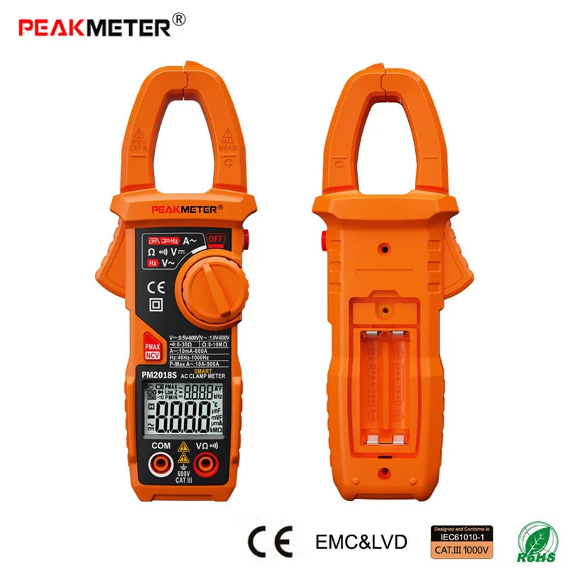 

PEAKMETER PM2018S Smart AC Digital Clamp Meter Portable Multimeter AC Current Voltage Resistance Continuity Measurement Tester