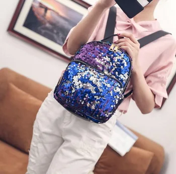 

by dhl or ems 50pcs Mini PU+Sequins Backpack Women School Bags Princess Bling Backpack All-match Small Travel Sequins Backpack