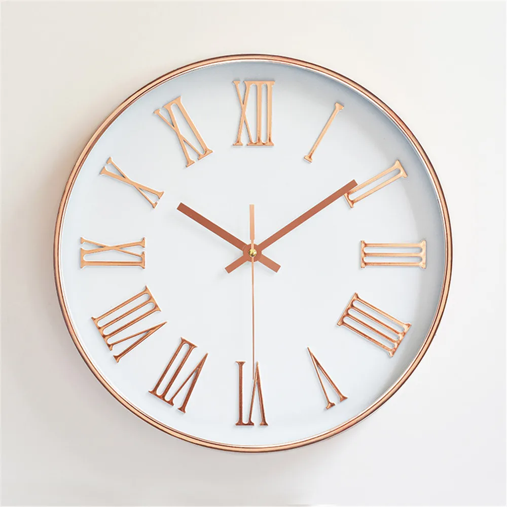 

Nordic Style Circular Wall Clock Rose Gold Roman Numeral Hanging Clock Coffee Shop Modern Simple Mute Needle Clock
